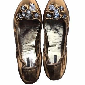MIU MIU Gold Jeweled Ballet Flats Size 38